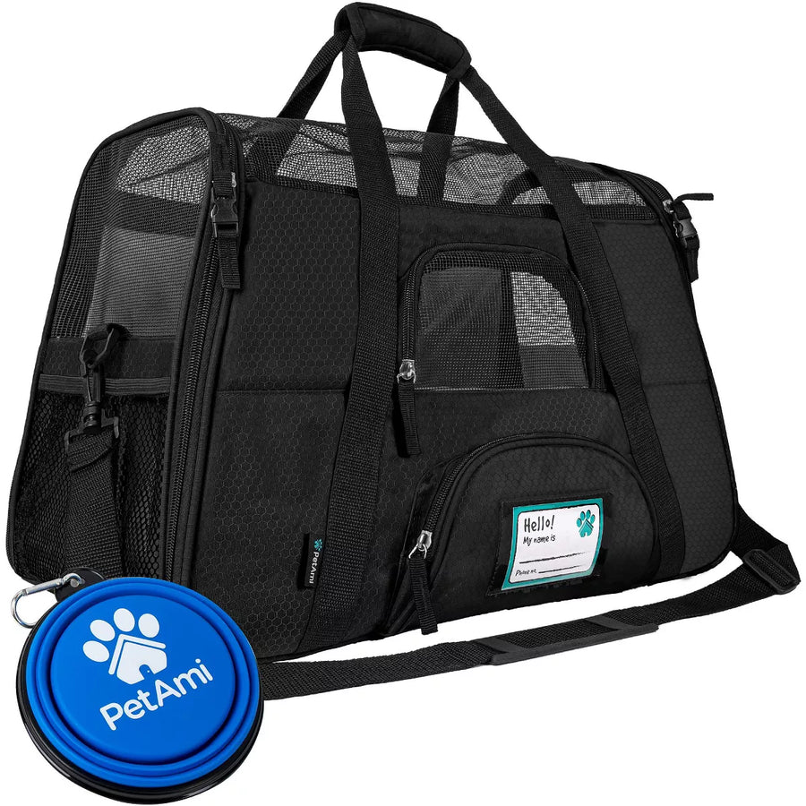 Petami Airline Approved Pet Carrier for Cat Dog, Soft Sided Travel Supplies Accessories, Ventilated Carrying Bag Kitten Puppy