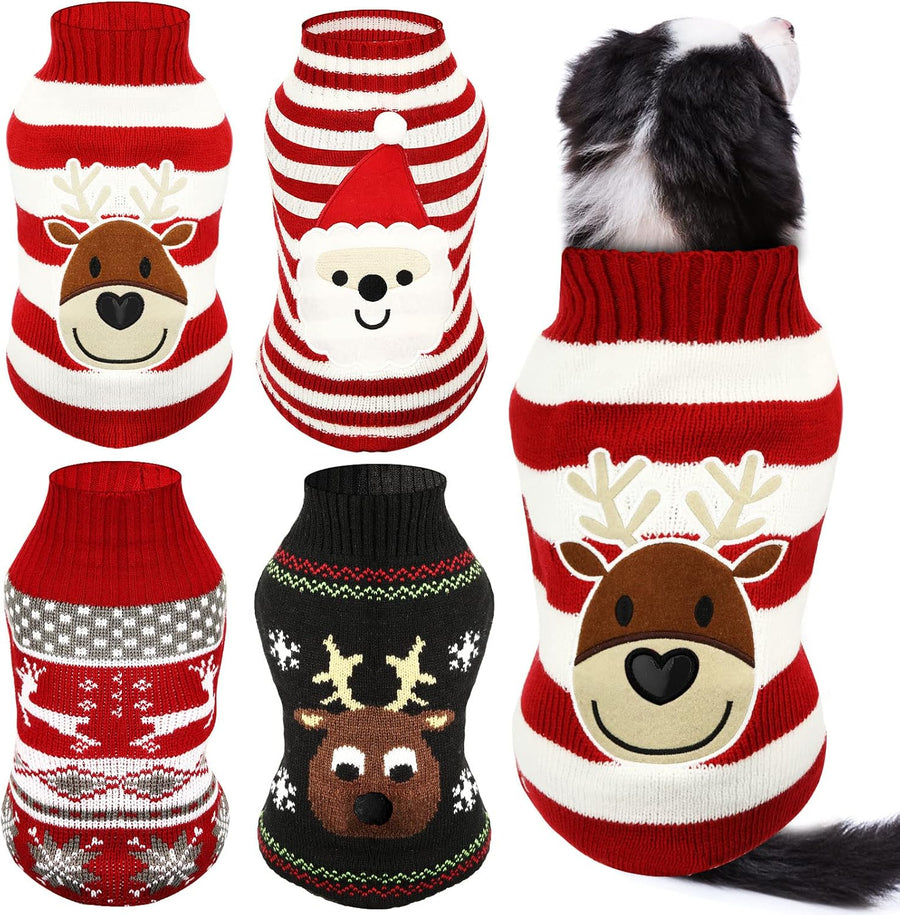 4 Pieces Christmas Dog Sweaters,Medium,Cute Pattern